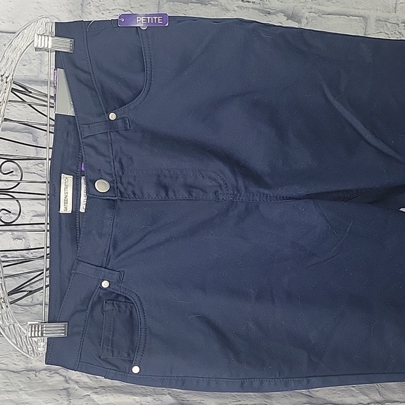 CATHERINE'S Sateen Stretch Staight Leg Navy Blue Pants Size 16 Petite - Picture 2 of 8